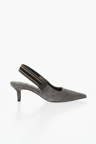 Slingback in Suede a Punta Point con Strass 7cm