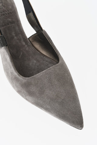 Slingback in Suede a Punta Point con Strass 7cm