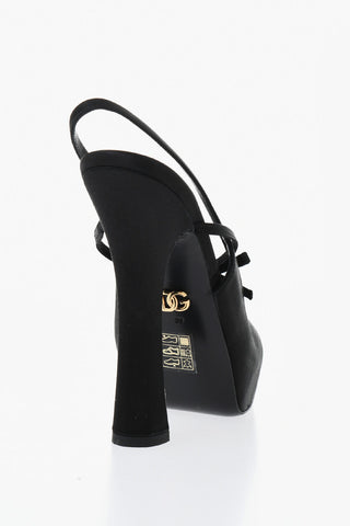 Solid-Color Satin Slingback with Side Bow, 14 cm Heel