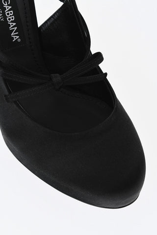 Solid-Color Satin Slingback with Side Bow, 14 cm Heel