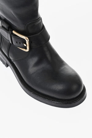 Leather Biker Boots with Gold Buckles