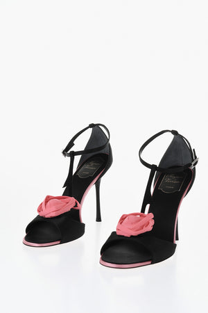Seiden-T-Riemen-Sandalen Mit Frontrose 10cm