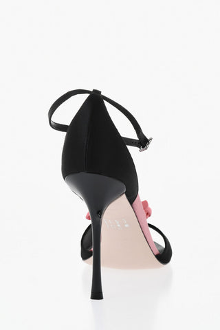 Sandali T-Strap in Sete con Rosa Frontale 10cm