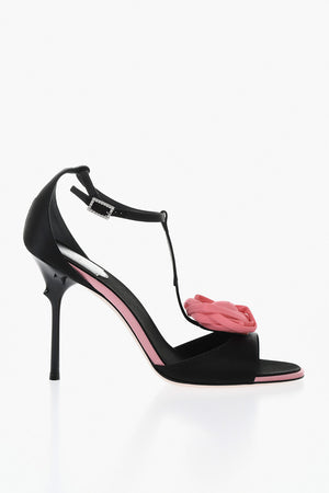 Seiden-T-Riemen-Sandalen Mit Frontrose 10cm