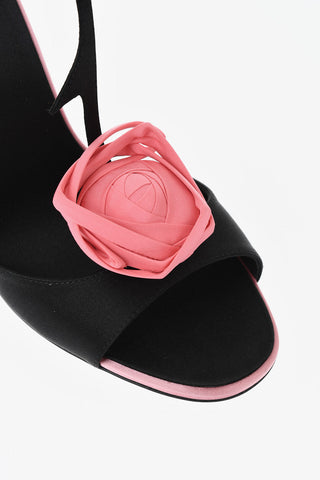 Sandali T-Strap in Sete con Rosa Frontale 10cm