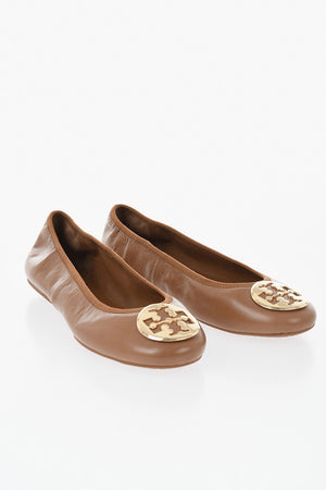 Leather Ballerinas with Gold Detail