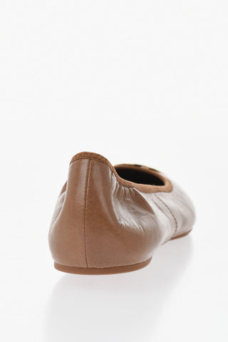 Leather Ballerinas with Gold Detail