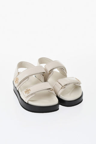 Leather Sandals KIRA with Velcro Closure and Logo Details
