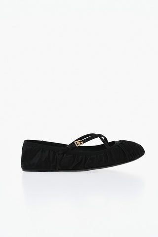 Ballerine in Raso con Cinturino Incrociato e Fibbia Monogram Dorata