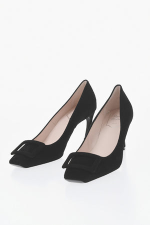 Solid-Color Suede Pumps, 8 cm Heel