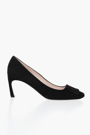 Solid-Color Suede Pumps, 8 cm Heel