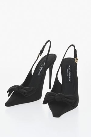 Satin-Slingbacks einfarbig mit Schleife und Monogramm-Schnalle, Absatz 12 cm