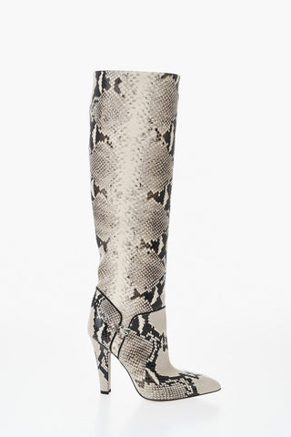 Stiefel Aus Leder Mit Python-Effekt ELSA Mit Silberner Schnalle Absatz 10cm