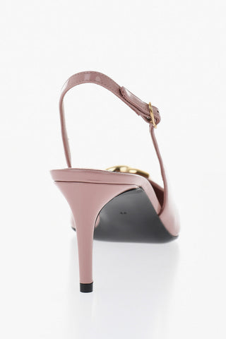 Patent Leather Slingbacks with Gold Metal Monogram, 7cm Heel