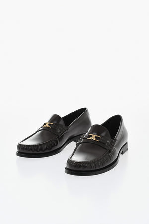 Leather Loafers with Gold-Effect Monogram