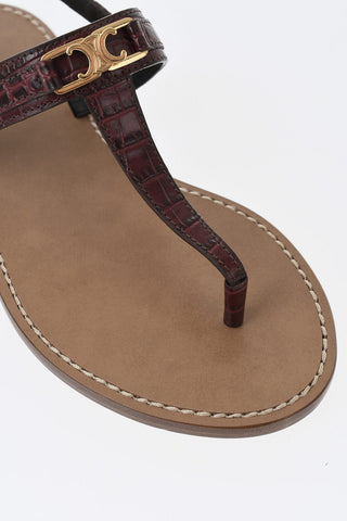 Crocodile-Effect Leather Thong Sandals