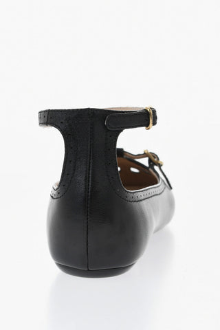 Leather Ballet Flats MISTY With Laser-Cut Details And Strap