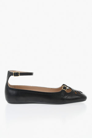Ballerine MISTY in Pelle con Dettagli Laser-Cut e Cinturino