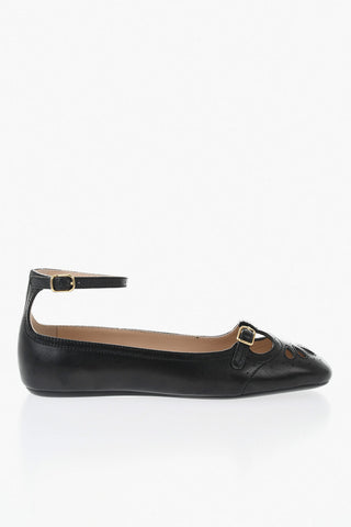 Leather Ballet Flats MISTY With Laser-Cut Details And Strap