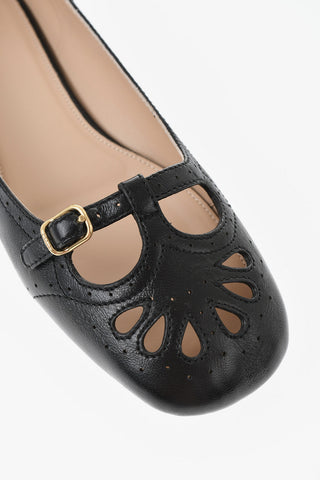 Leather Ballet Flats MISTY With Laser-Cut Details And Strap
