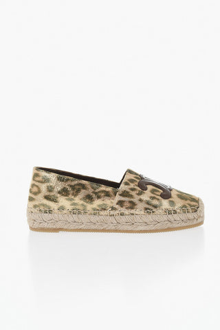 Laminated Leather Espadrilles with Animal-Print and Monogram