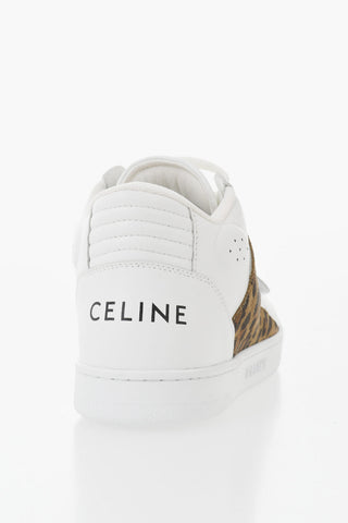Leather High-Top Sneakers with Animal-Print Detail