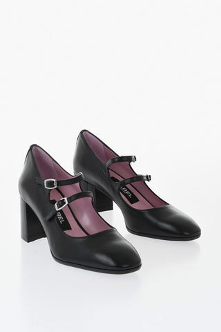 Leather Mary Jane Pumps ALICE 22 with Double Silver Buckle 7cm Heel