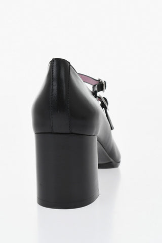 Leather Mary Jane Pumps ALICE 22 with Double Silver Buckle 7cm Heel