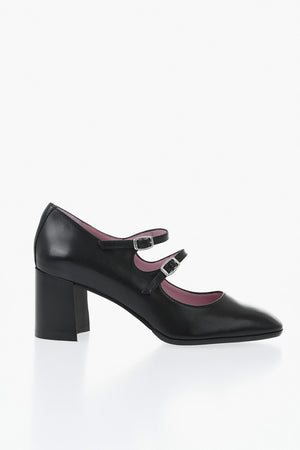 Leather Mary Jane Pumps ALICE 22 with Double Silver Buckle 7cm Heel