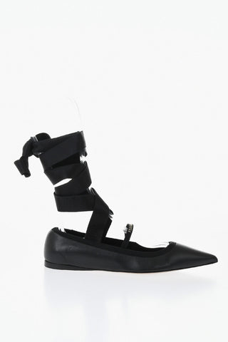 BALLERINA BY FERRAGAMO Ballerine Lace-up CARICE in Pelle con Punta Stretta e Cinturino Logato