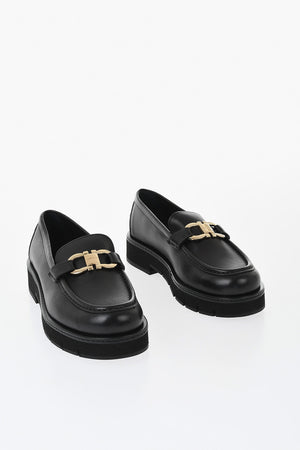 Leather Loafers MARYAN LUG With Gold Gancini Detail