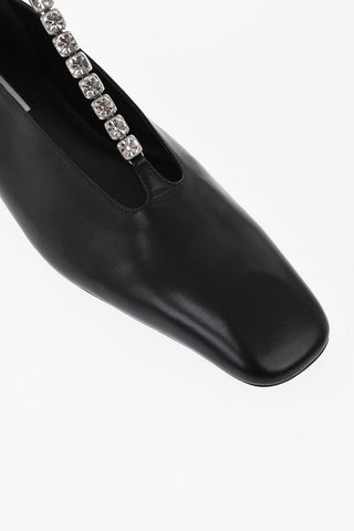 Leather T-Strap Ballet Flats With Pointed Toe And Jewels