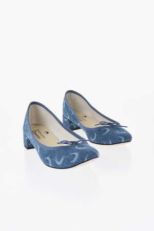 REPETTO X MARINE SERRE Ballerine in Denim con Stampa Luna All-Over Tacco 3.5cm
