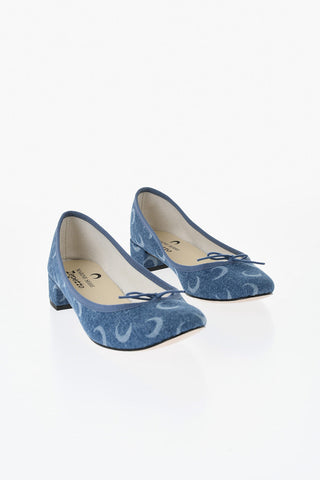 REPETTO X MARINE SERRE Ballerine in Denim con Stampa Luna All-Over Tacco 3.5cm