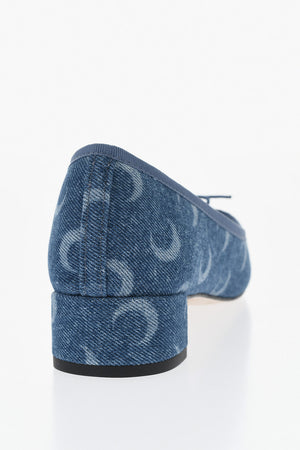REPETTO X MARINE SERRE 데님 발레리나 올오버 문 프린트 굽 3.5cm