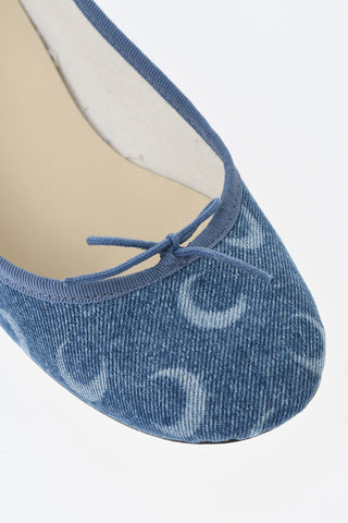 REPETTO X MARINE SERRE Ballerine in Denim con Stampa Luna All-Over Tacco 3.5cm