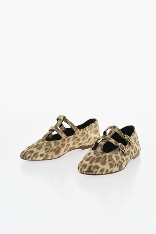 Ballerine Mary Jane in Tessto Effetto Laminato a Motivo Animalier