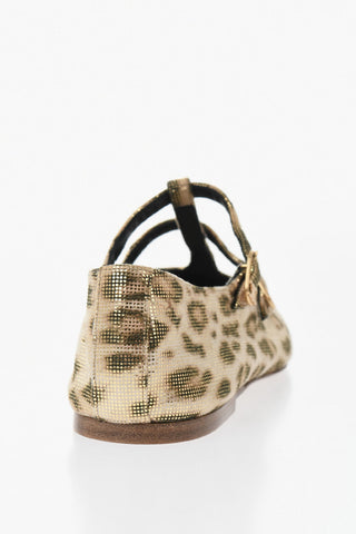 Ballerine Mary Jane in Tessto Effetto Laminato a Motivo Animalier