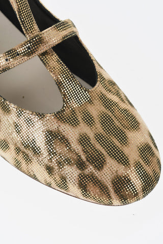 Ballerine Mary Jane in Tessto Effetto Laminato a Motivo Animalier