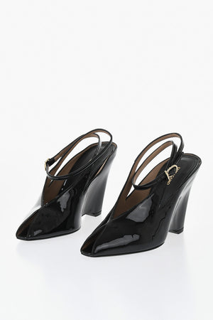 Open-Toe Patent Leather Sandals ARCADIA With 12cm Wedge