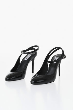 Glossy Leather Slingback Lace-Up Sandals, 10cm Heel