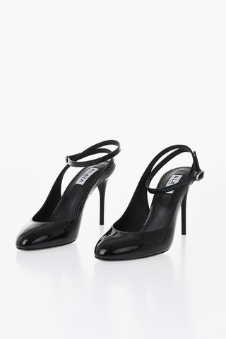 Glossy Leather Slingback Lace-Up Sandals, 10cm Heel