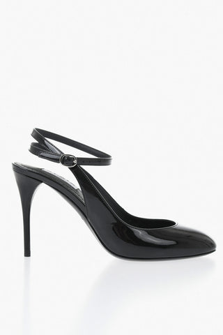 Glossy Leather Slingback Lace-Up Sandals, 10cm Heel