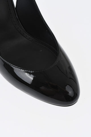 Glossy Leather Slingback Lace-Up Sandals, 10cm Heel