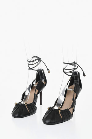 Decollete' Lace-up in Pelle con Dettagli Dorati Tacco 9.5cm