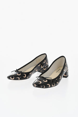 REPETTO X MARINE SERRE 광택 가죽 발레리나 CAMILLE 올오버 문 프린트 굽 3.5cm