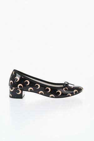REPETTO X MARINE SERRE 광택 가죽 발레리나 CAMILLE 올오버 문 프린트 굽 3.5cm
