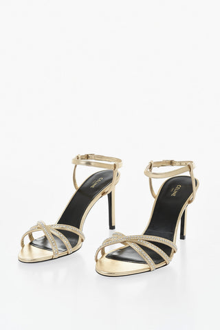 Laminated Leather Sandals with Rhinestones 9cm