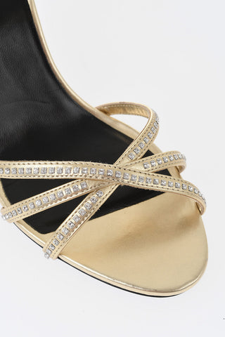 Laminated Leather Sandals with Rhinestones 9cm