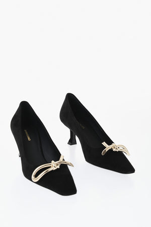 Pumps ANNIE aus Veloursleder mit Metalldetail, 6 cm Absatz